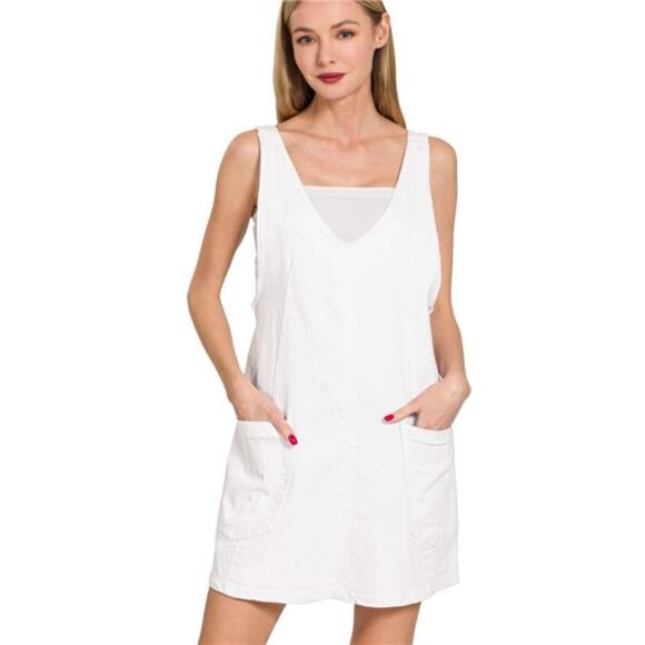 Zenana Washed Adjustable Strap Denim Overall Dress - Picture 1 of 3